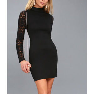Lulus Lace Up Your Sleeve Long Sleeve Bodycon Dress Black Size XS